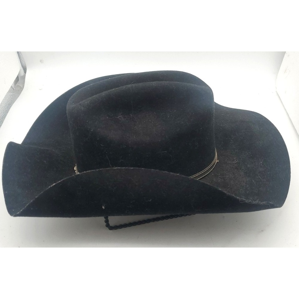 Men's Justin XX 100% Wool Black Cowboy Hat Size 7‎ 3/9 59 Folded Bent Style - Picture 2 of 8